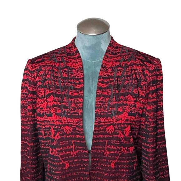 Misook Printed Tonal Knit Cardigan Jacket M Red Black Long Sleeve Acrylic Blend - Picture 2 of 7